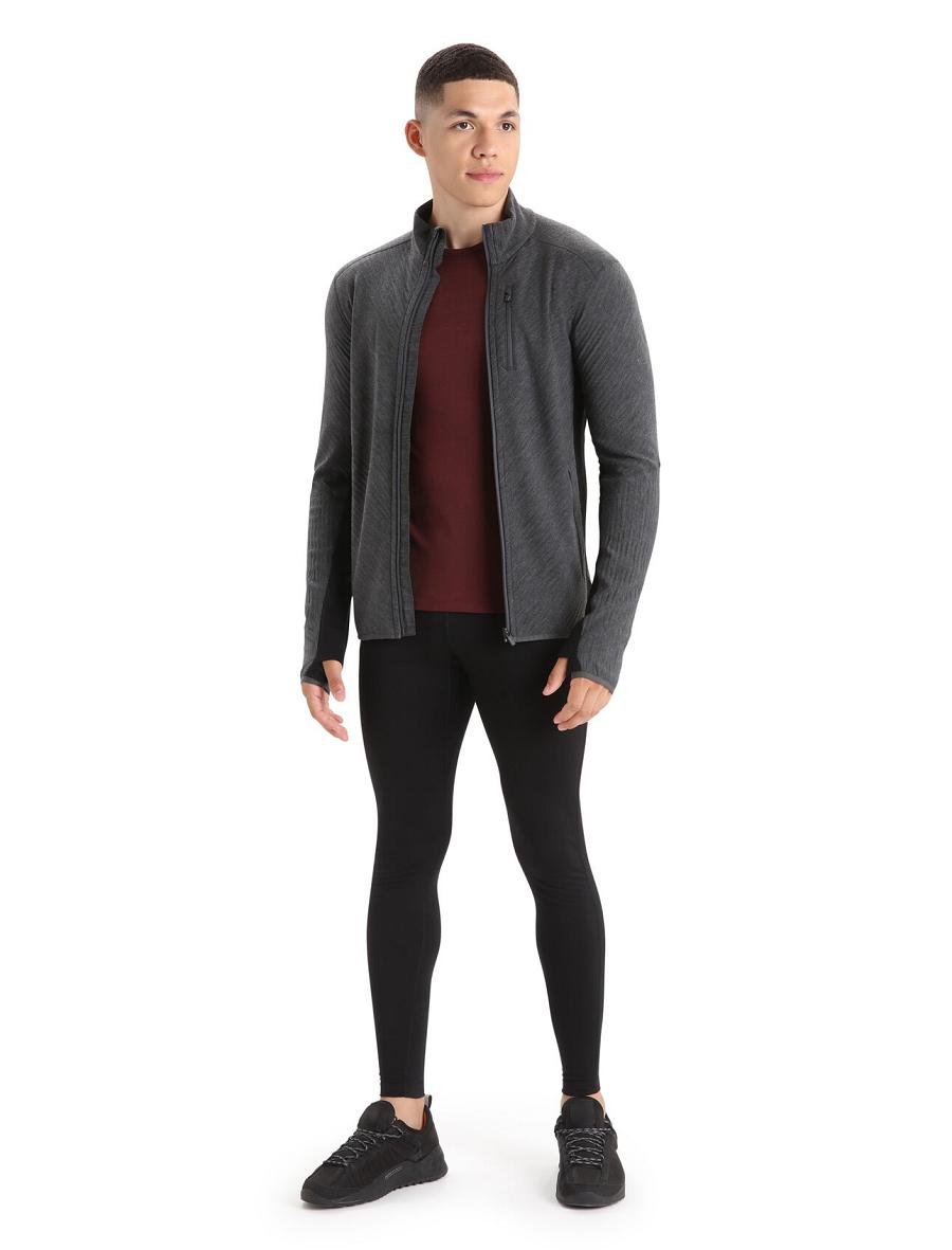 Jet Heather / Black Icebreaker RealFleece™ Merino Descender Long Sleeve Zip Men's Jackets | AU 1243XYUF